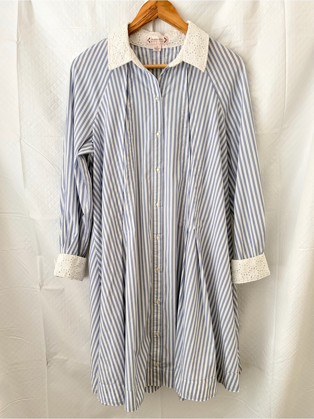 Nanette Lepore Blue and White Striped Long Sleeve Dress - Picture 1 of 7